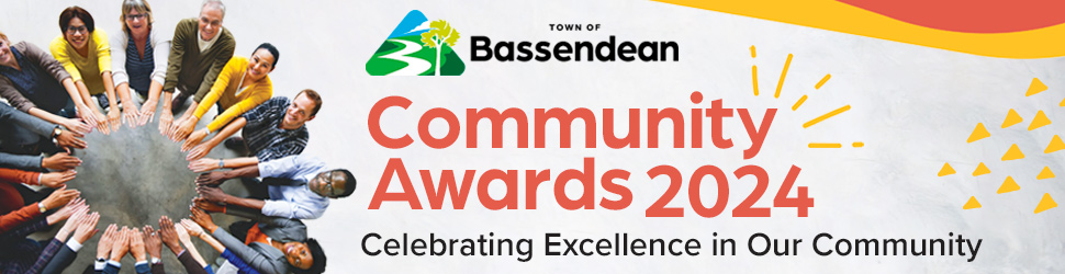 Banner promoting Community Award including photograph of a group of smiling people from diverse backgrounds
