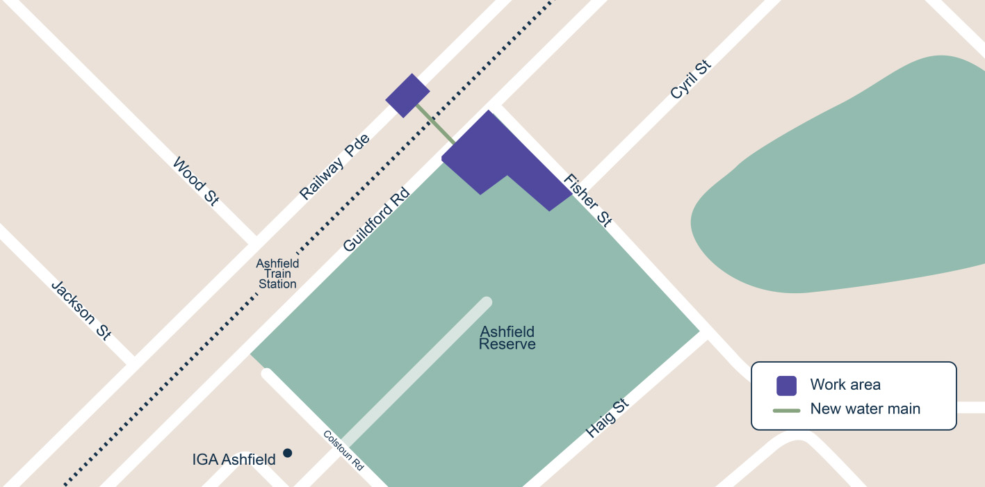 Map of Ashfield Water Pipeline work area