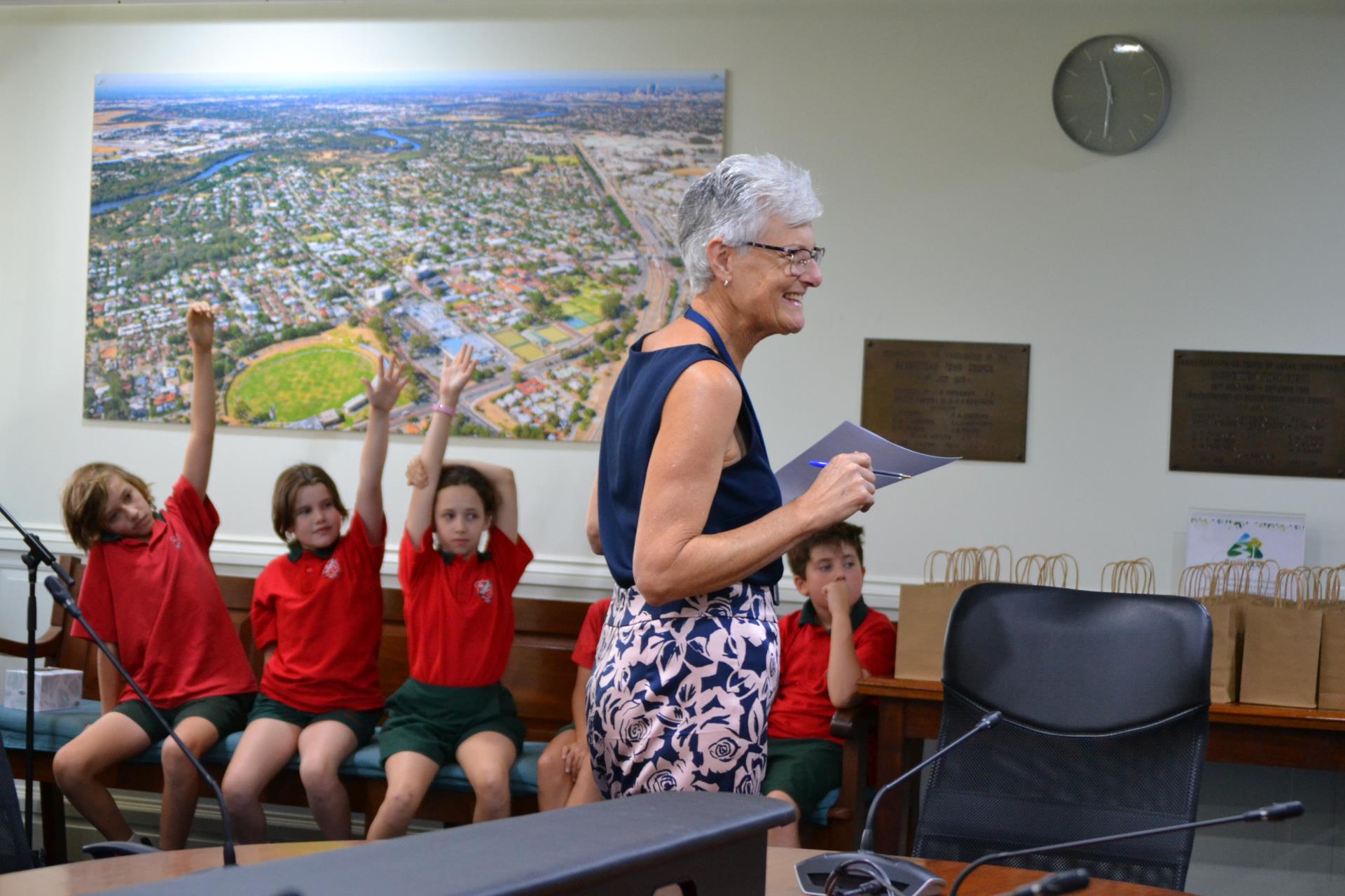 Town of Bassendean Manager Governance & Strategy Joanne Burges with students from St Michael's school.