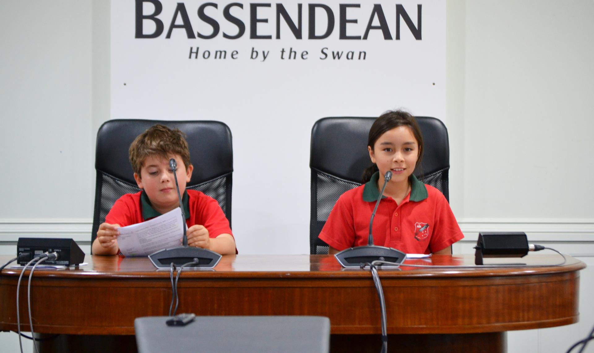 Students from St Michael's School conducting mock council meeting.