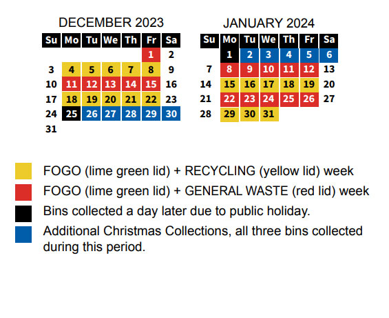 Recycling and Waste Christmas collection calendar 2023 - 2024